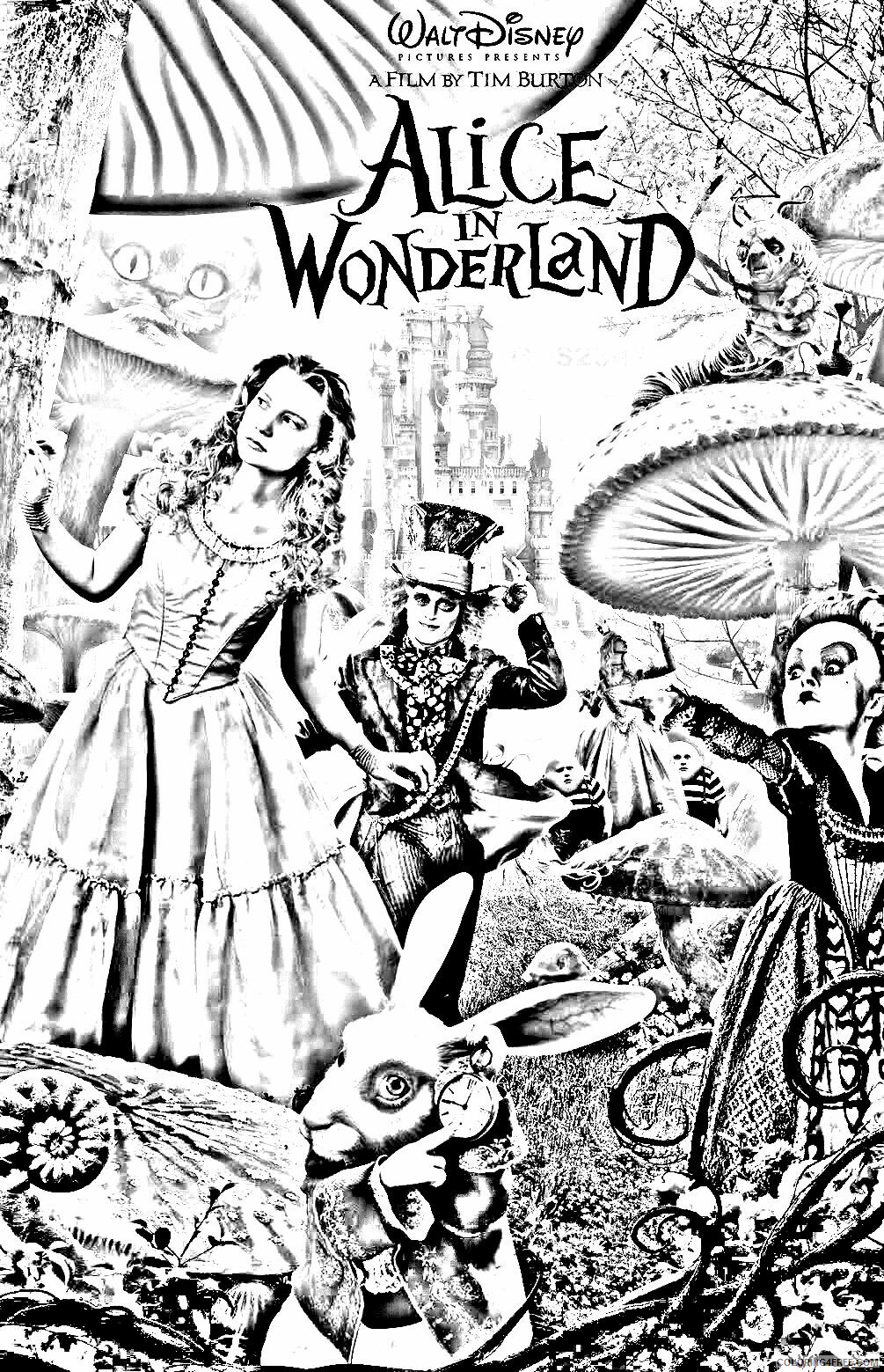 Alice in Wonderland Tim Burton Coloring Pages Printable Sheets Free 2021 a 3514 Coloring4free