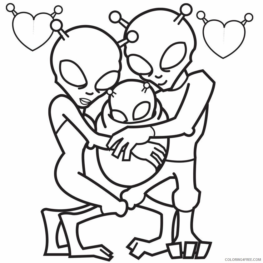 Alien Coloring Page Printable Sheets loving alien family page 2021 a 3744 Coloring4free