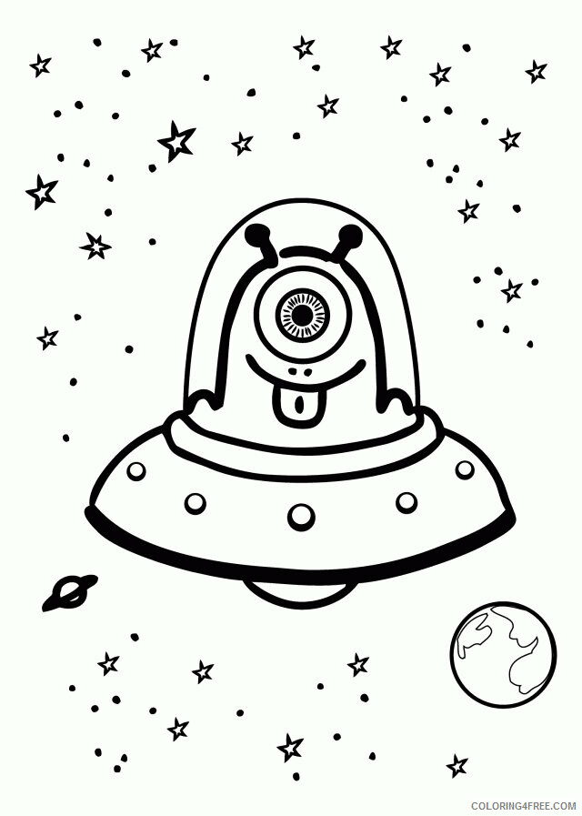 Aliens for Kids Printable Sheets Funny Alien In UFO Coloring 2021 a 3843 Coloring4free