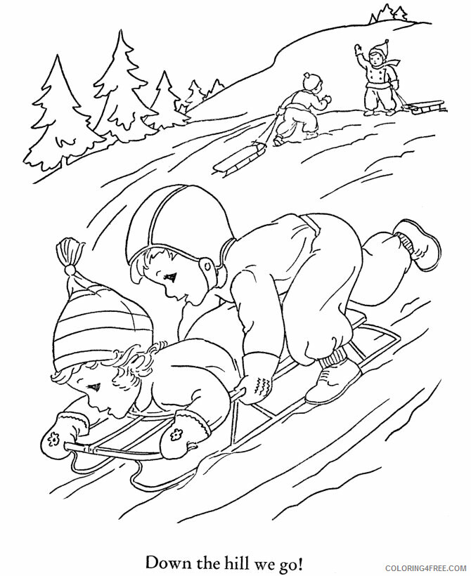 All Kids Coloring Pages Printable Sheets Winter Sledding Kids Outdoor 2021 a 4134 Coloring4free