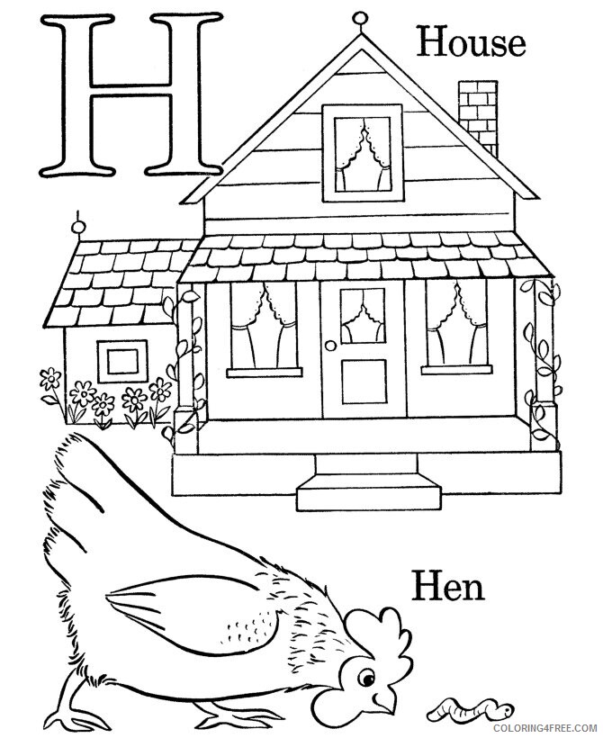Alphabet Coloring Printable Sheets Alphabet H House pages 2021 a 4486 Coloring4free