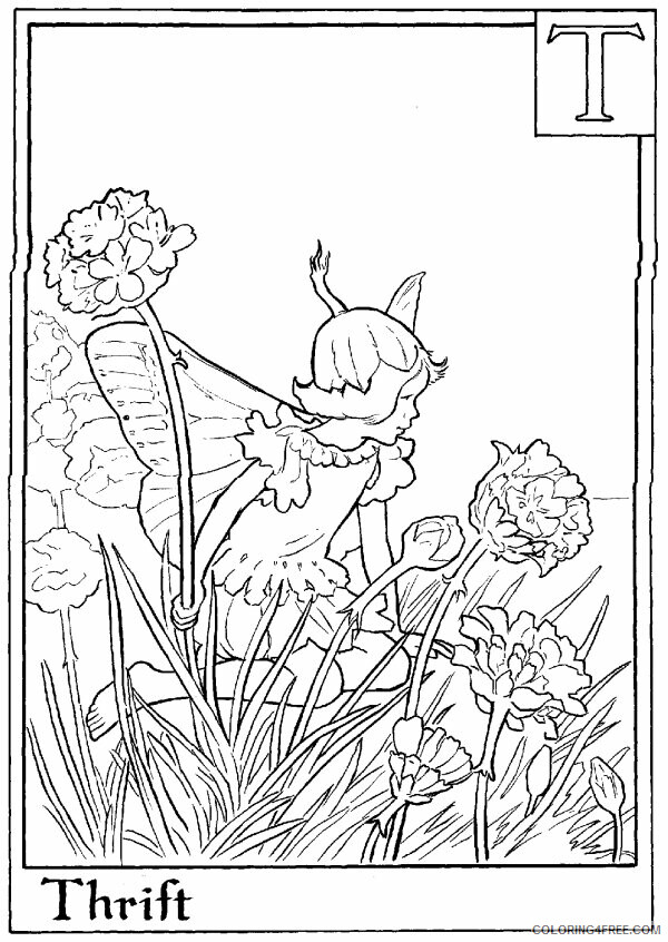 Alphabet Fairies Coloring Pages Printable Sheets Letter T For Thrift Flower 2021 a 4882 Coloring4free