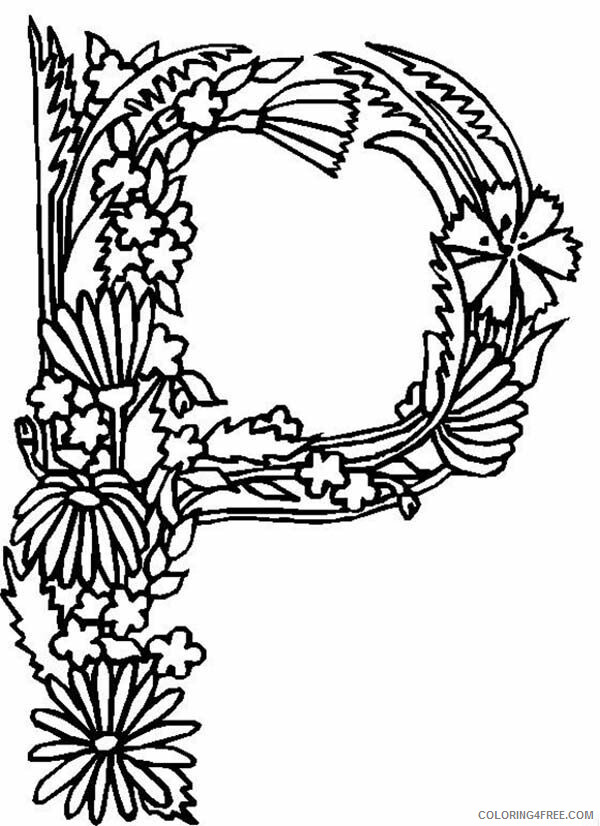 Alphabet Flowers Coloring Pages Printable Sheets Alphabet Flowers Letter P 2021 a 4902 Coloring4free