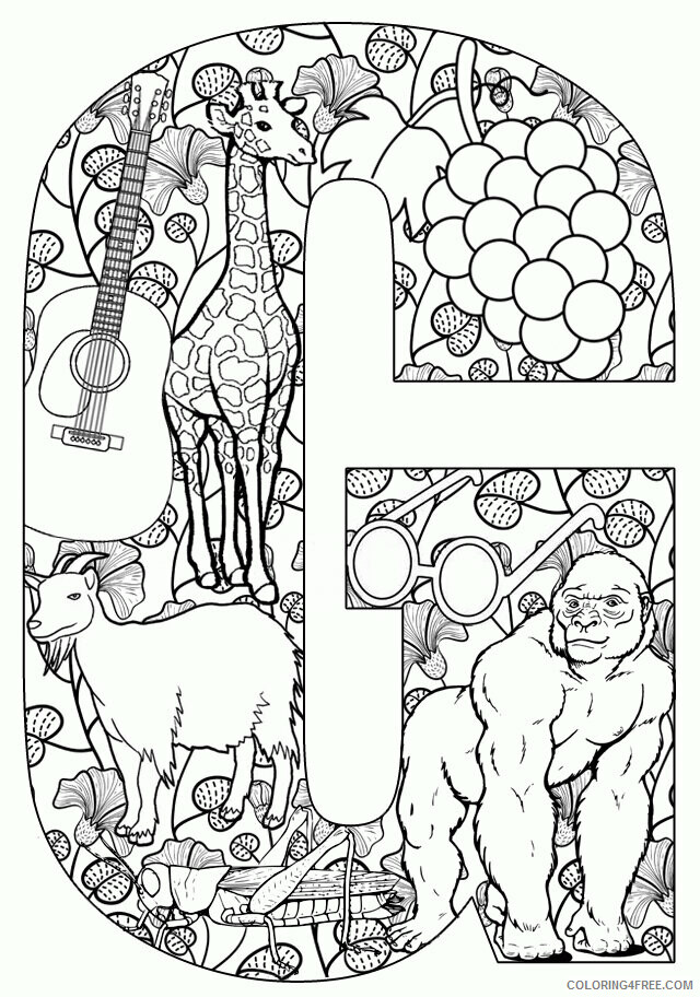 Alphabet Letters to Color Printable Sheets Things that start with G 2021 a 4989 Coloring4free