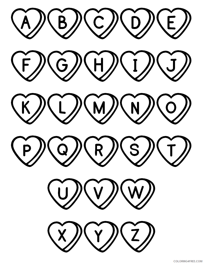 Alphabet with Funny Letters Coloring Pages Printable Sheets Funny Alphabet With Hearts Images 2021 a 5042 Coloring4free