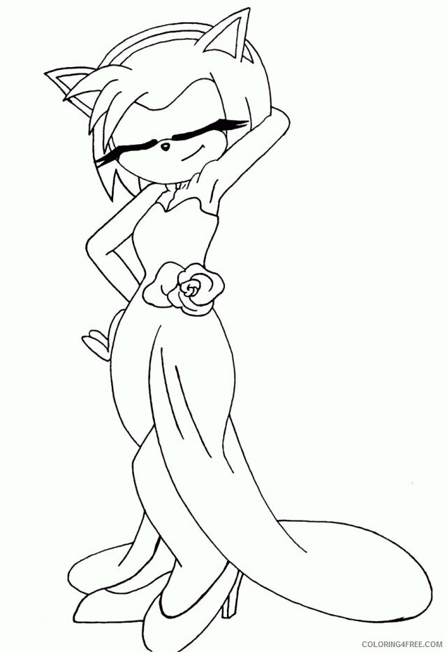 Amy Rose Coloring Pages Printable Sheets Party Dress Amy Rose Line 2021 a 5627 Coloring4free
