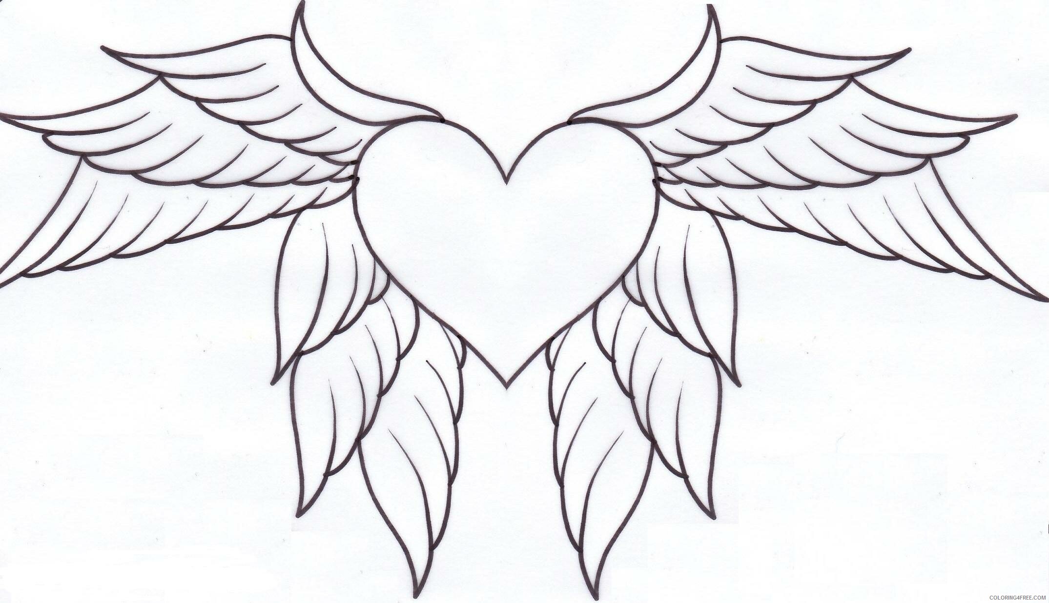 Angel Wing Coloring Page Printable Sheets Heart with wings page 2021 a 6085 Coloring4free