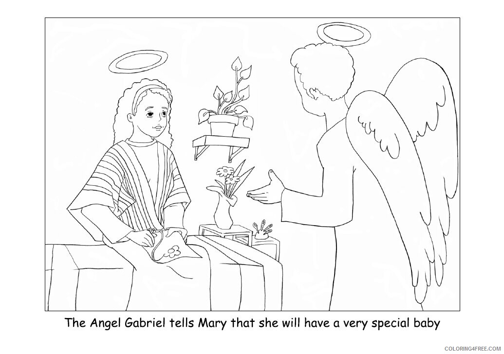 Angel and Mary Coloring Page Printable Sheets Angel Gabriel Bible Pages 2021 a 5920 Coloring4free