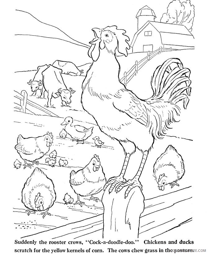 Animal Color Printable Sheets Farm Animal Rooster 2021 a 0085 Coloring4free
