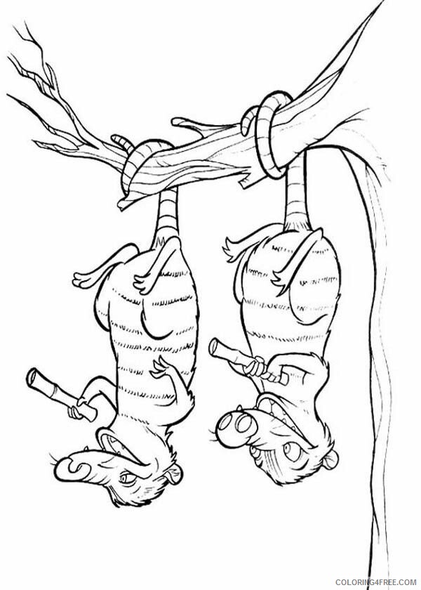 Animals of the Ice Age Coloring Pages Sheets Eddie and Crash Hanging Upside 2021 a 1059 Coloring4free