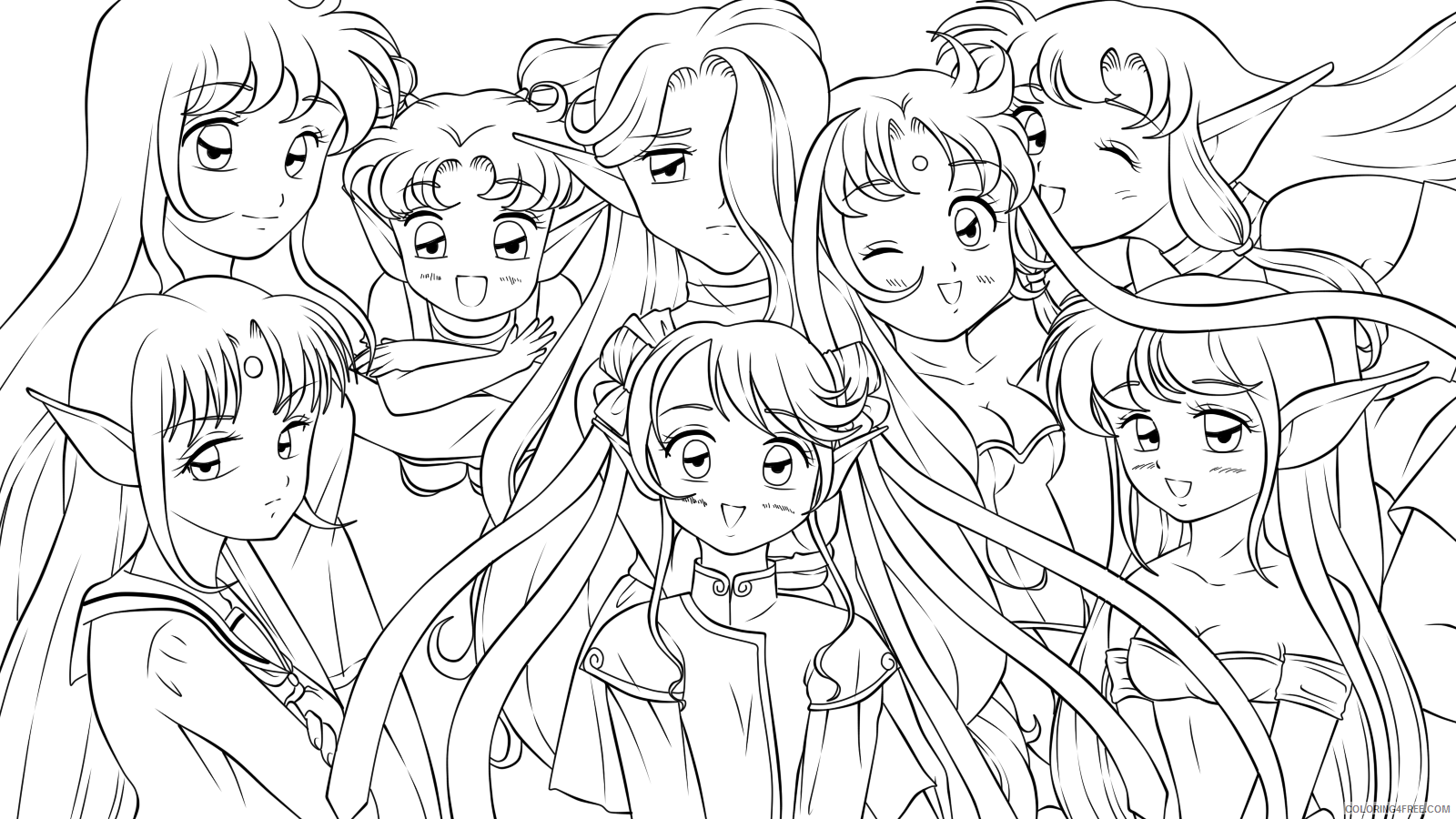 Anime Girls Group Coloring Page Printable Sheets All my girls lineart by 2021 a 1388 Coloring4free
