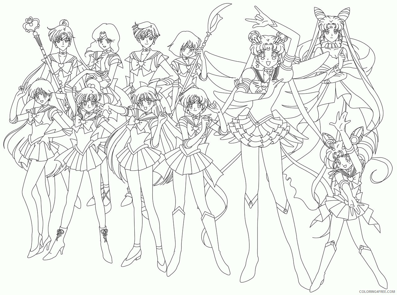Anime Girls Group Coloring Page Printable Sheets DeviantArt More Like Anime 2021 a Coloring4free