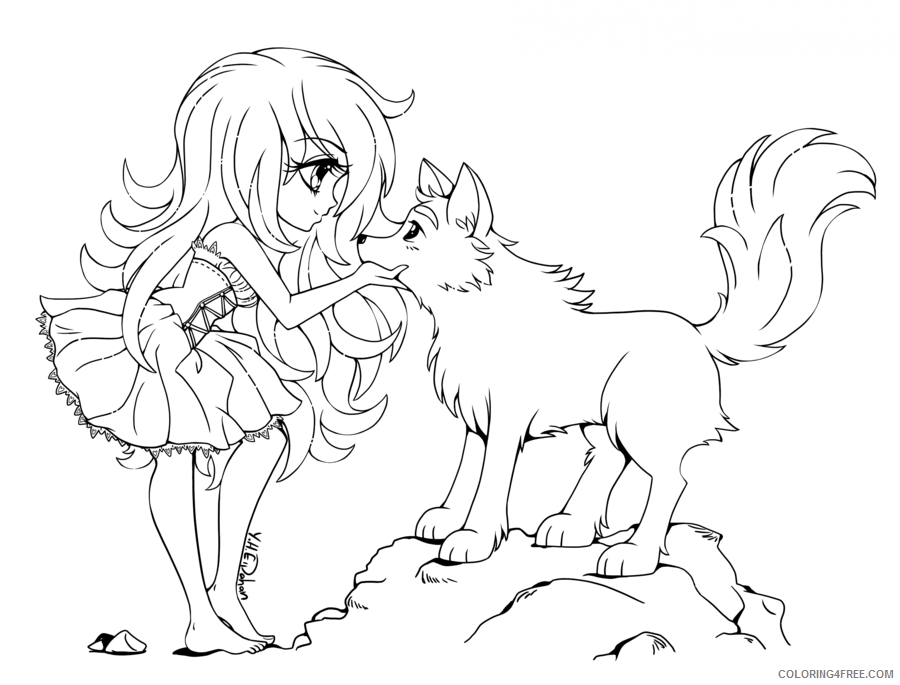 Anime Wolf Coloring Pages Printable Sheets Chibi with Wolf Lineart Commission 2021 a 1434 Coloring4free
