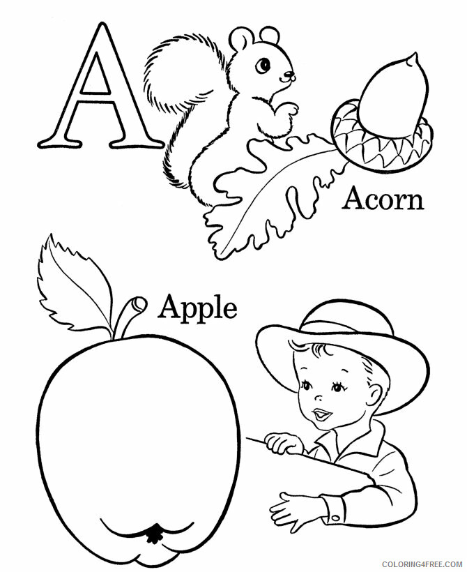 Apple Coloring Pages For Preschoolers Printable Sheets Letters A Apple And Acorn 2021 a Coloring4free