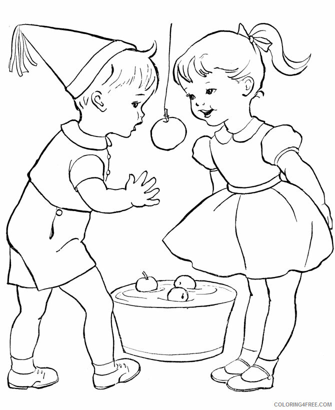 Apple Coloring Pages for Kids Printable Sheets kids bobbing for apples Coloring 2021 a 1917 Coloring4free