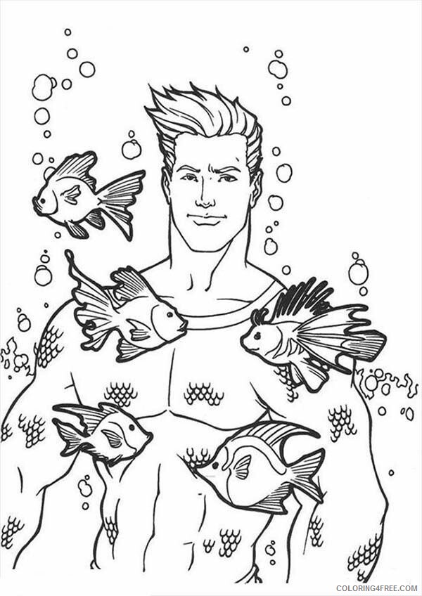 Aquaman Coloring Page Printable Sheets Aquaman Taking Care Sea Fish 2021 a 2235 Coloring4free