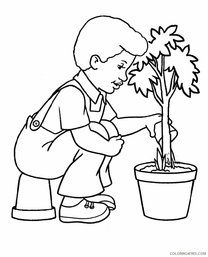 Arbor Day Coloring Pages Printable Sheets Arbor Day Watering Flowers Coloring 2021 a 2291 Coloring4free