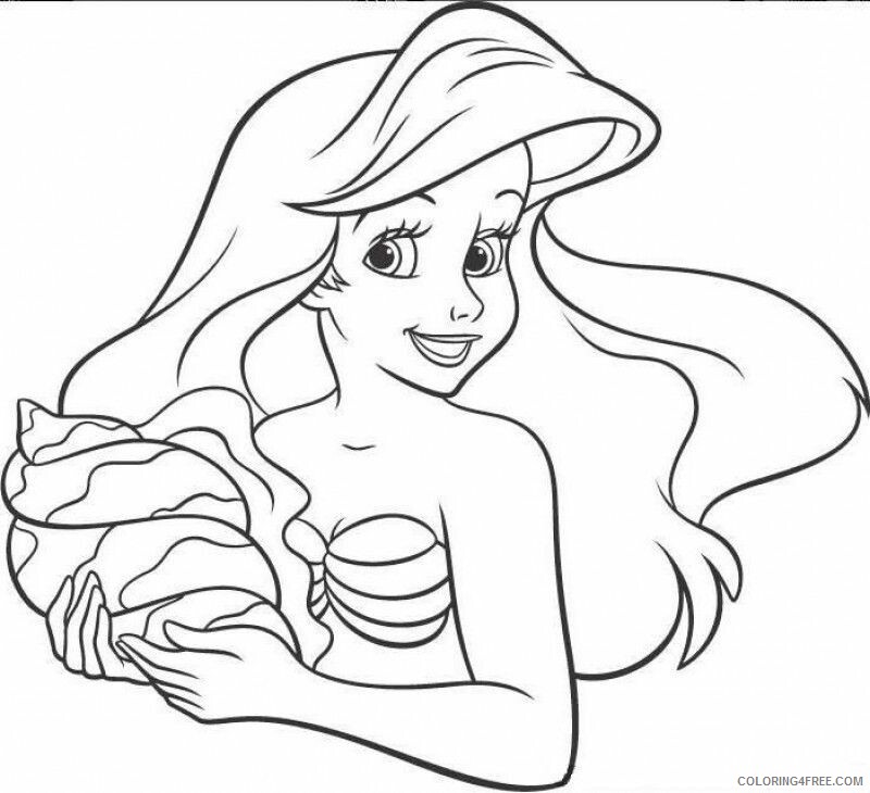 Ariel Coloring Book Printable Sheets Ariel Holding Huge Shell Disney 2021 a 2486 Coloring4free