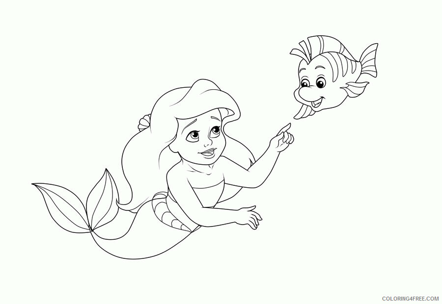 Ariel Coloring Printable Sheets Little Ariel and Baby Flounder 2021 a 2468 Coloring4free