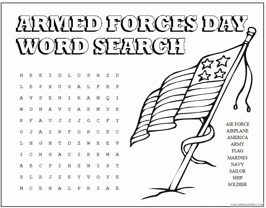 Armed Forces Day Coloring Pages Printable Sheets wordsearch armed forces day 2021 a 2779 Coloring4free