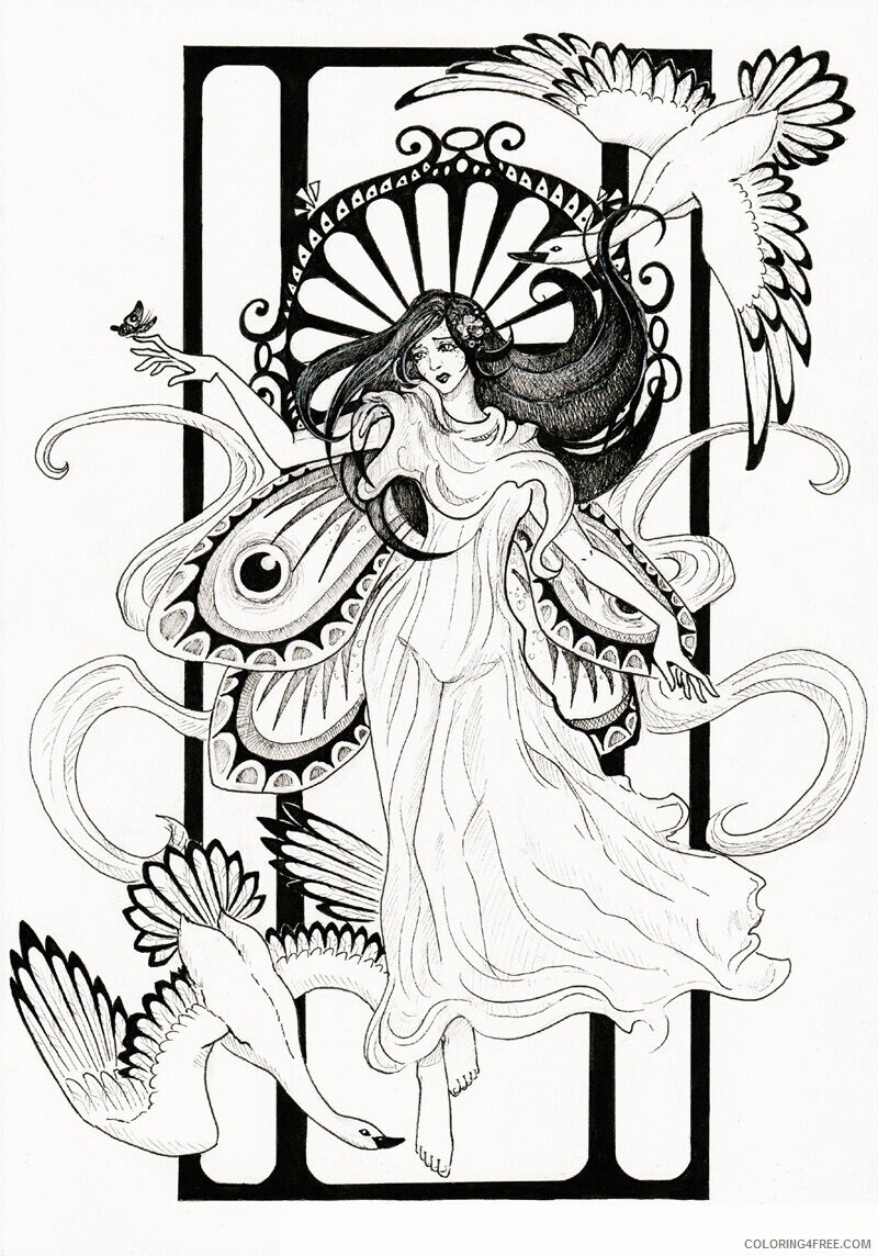 Art Nouveau Butterfly Coloring Page Printable Sheets Art Nouveau Sketch 2021 a 3089 Coloring4free