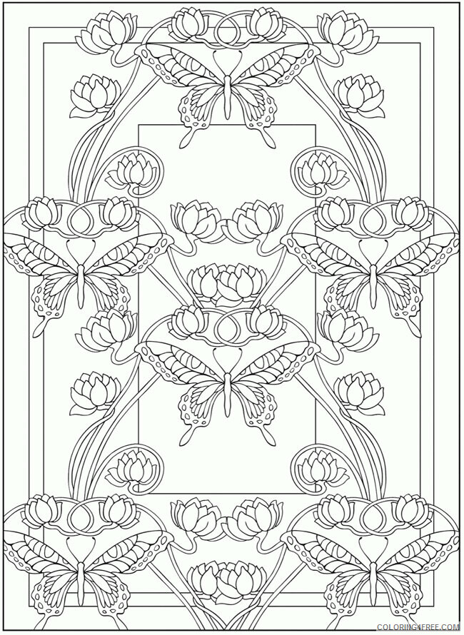 Art Nouveau Butterfly Coloring Page Printable Sheets Art Nouveau for 2021 a 3087 Coloring4free