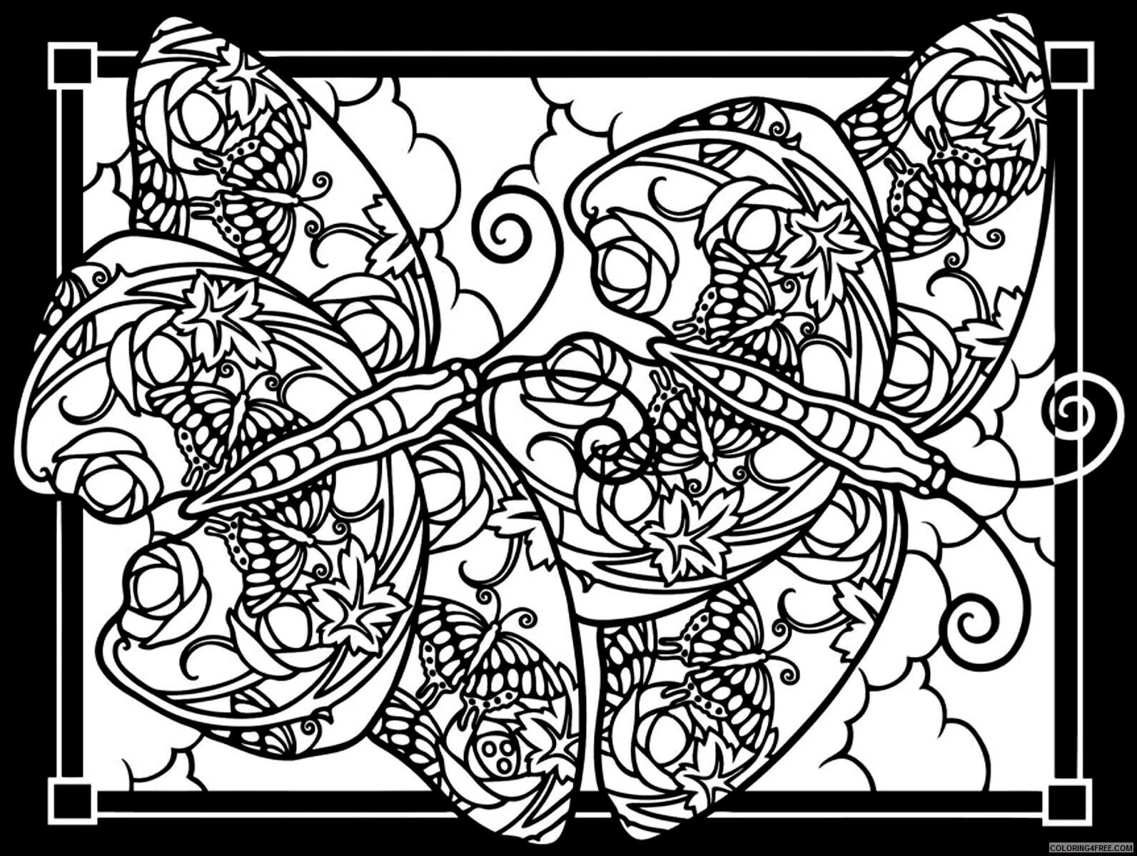 Art Nouveau Butterfly Coloring Page Printable Sheets Insect for adults 2021 a 3101 Coloring4free