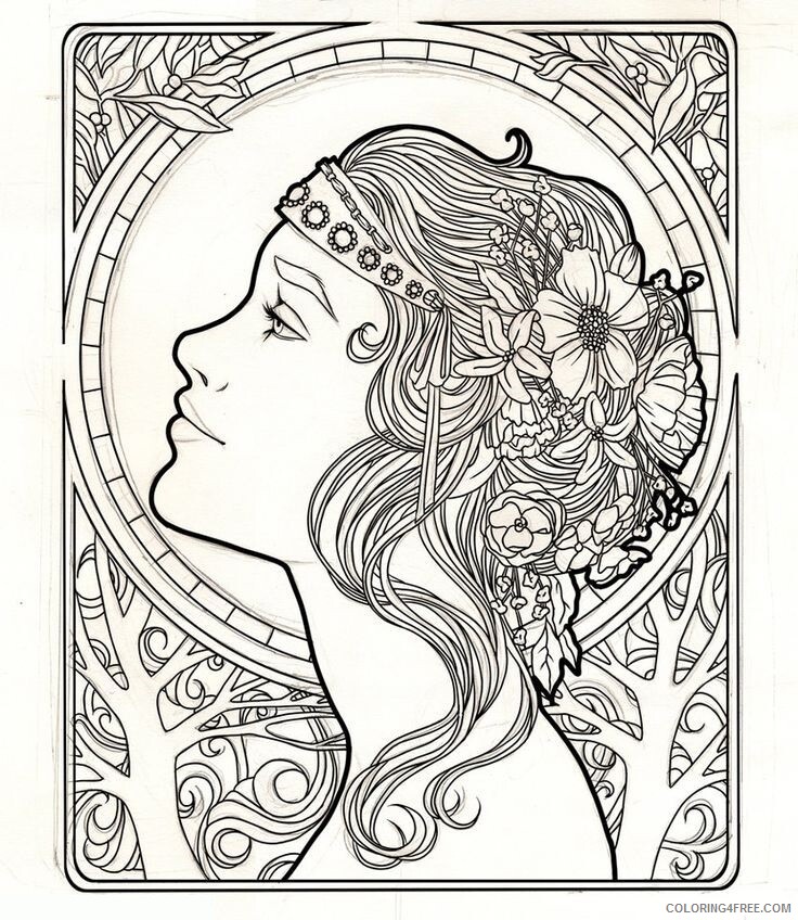 Art Nouveau Coloring Page Printable Sheets Coloring 2021 a 3127 Coloring4free