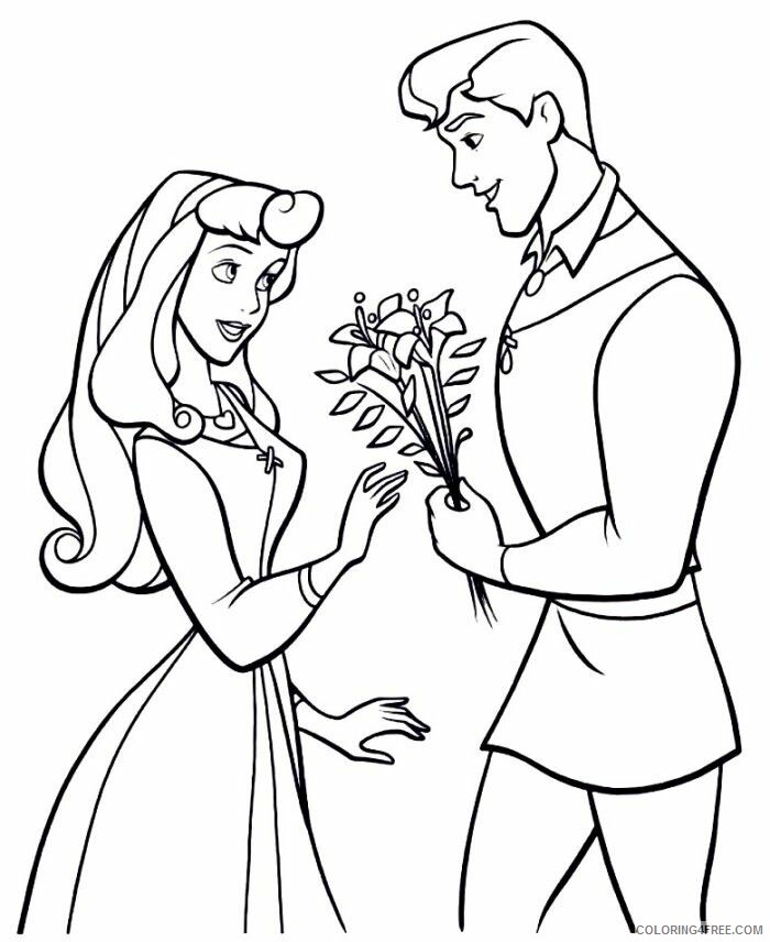 Aurora Coloring Page Printable Sheets The Prince Giving Aurora Flowers 2021 a 3604 Coloring4free