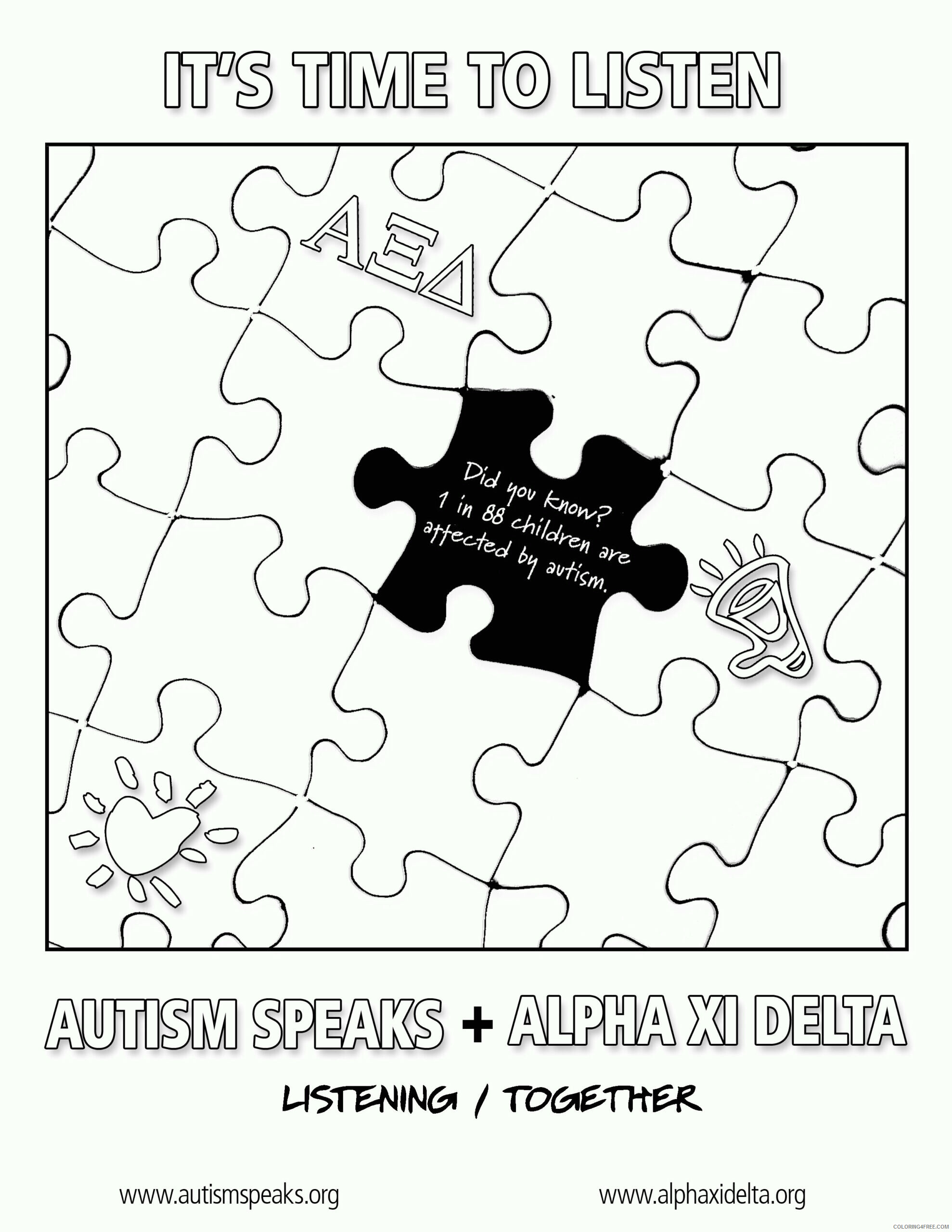 Autism Coloring Pages Printable Sheets Autism Speaks and Alpha Xi 2021 a 3699 Coloring4free