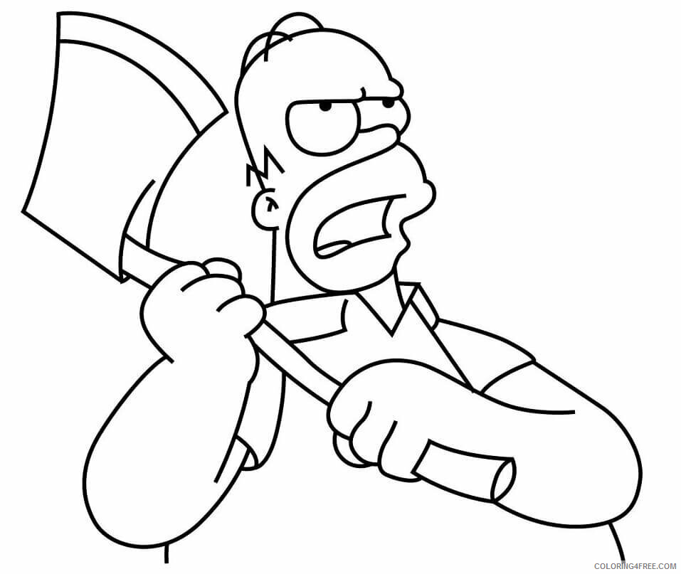 Axe Coloring Pages Printable Sheets Homer Simpson with Axe Coloring 2021 a 4319 Coloring4free