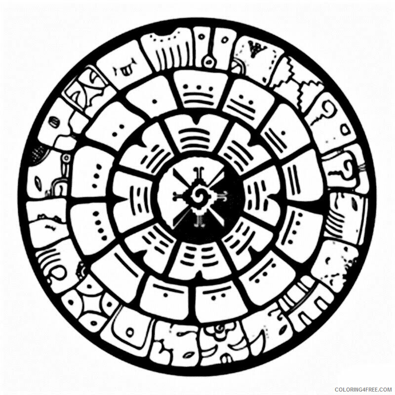 Aztec Calendar Coloring Page Printable Sheets Images of Mayan calendar 2021 a 4574 Coloring4free