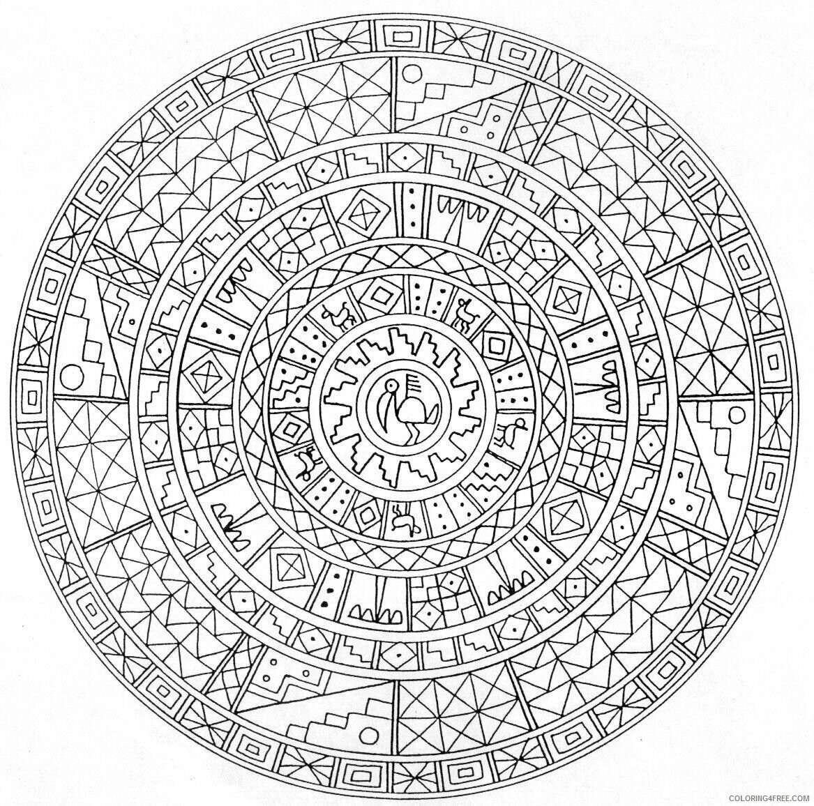 Aztecs Coloring Pages Printable Sheets Aztec calendar and 2021 a 4582 Coloring4free